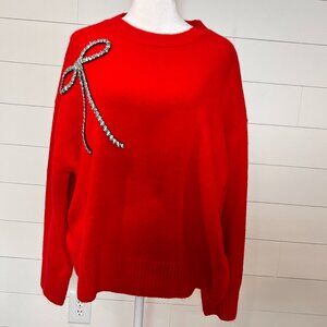 CECE Red Sweater with Sparkle Bow Size M